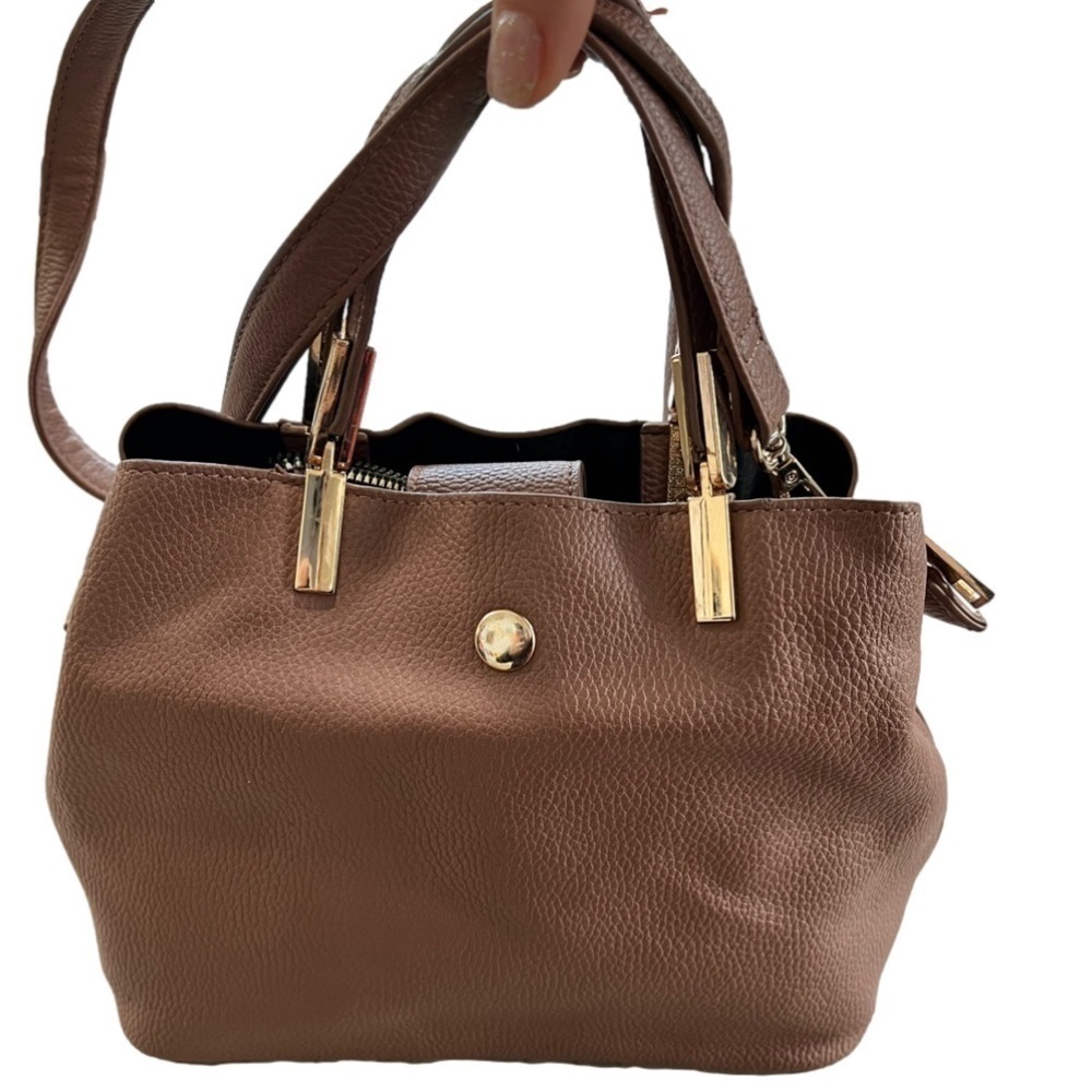 Crossing Brown Mid Sized Bag with Over the Shoulder Strap and Gold Tone Hardware